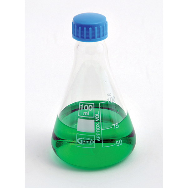 ERLENMEYER FLASK, W/SCREW CAP, BOROSILICATE GLASS